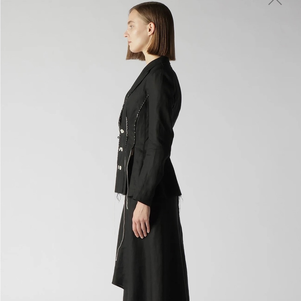 YOHJI YAMAMOTO LINEN CLOTH 6B HAND STITCH DOUBLE JACKET - Picture 4 of 8